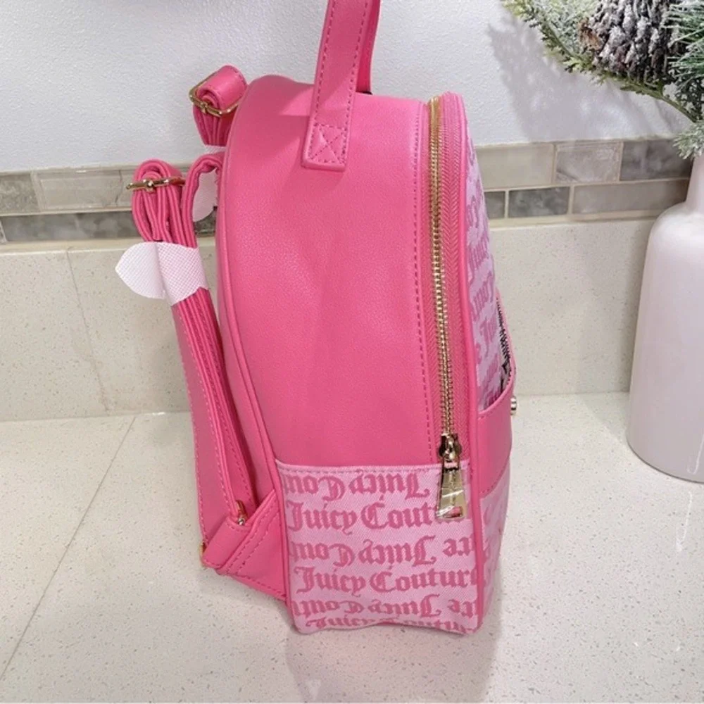 NEW Juicy Couture Pink‎ Monogram Jacquard Mini Backpack Gold Logo Y2K Barbiecore